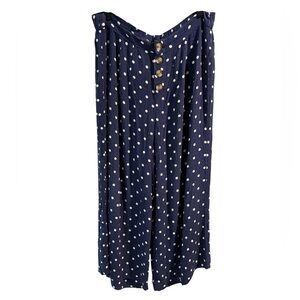 American Eagle Navy Polka Dot Wide Leg Crop Pants XS Boho Button Front